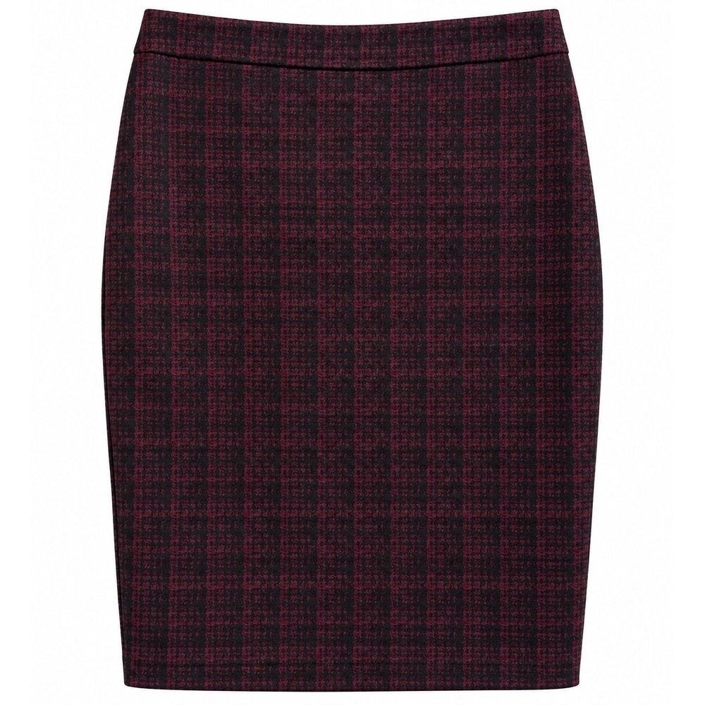 Dalia Ponte Pencil Skirt Large Dark Red Black Plaid Stretch Career Workwear